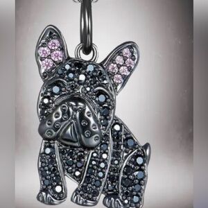 Frenchie Pendant Necklace Black Crystals